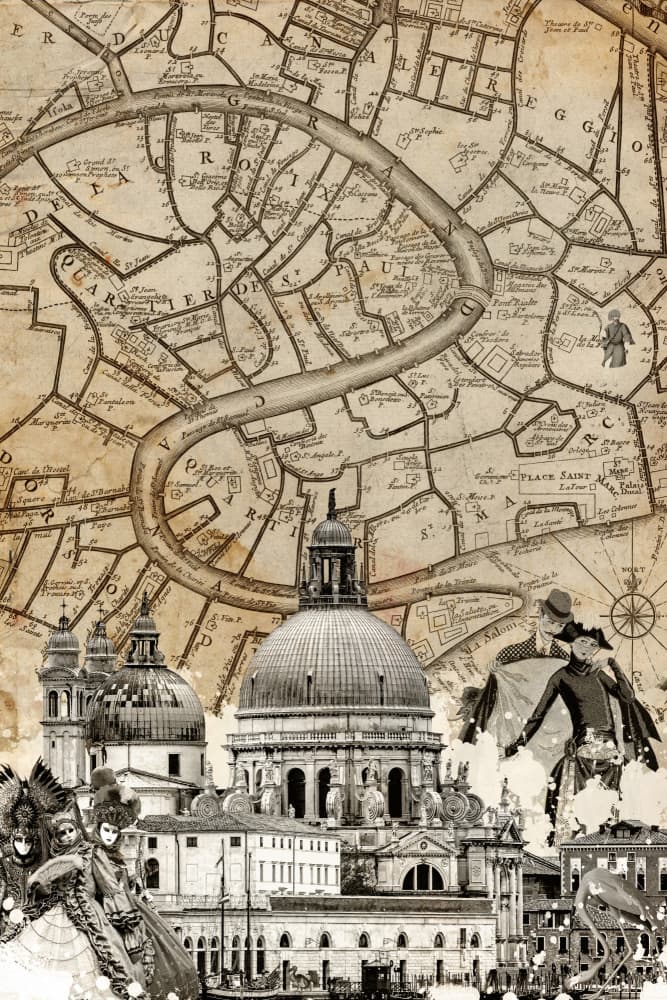 Venetian Carnival Map by Simon Goggin — canvas wall art