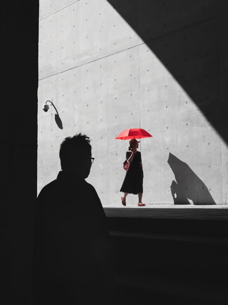 Red Umbrella Urban Contrast by Leechee Z — canvas wall art