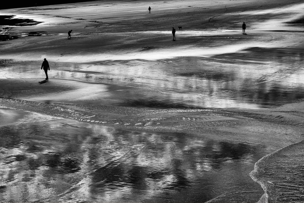 Black White Beach Reflections by Jois Domont ( J.L.G.) — canvas wall art
