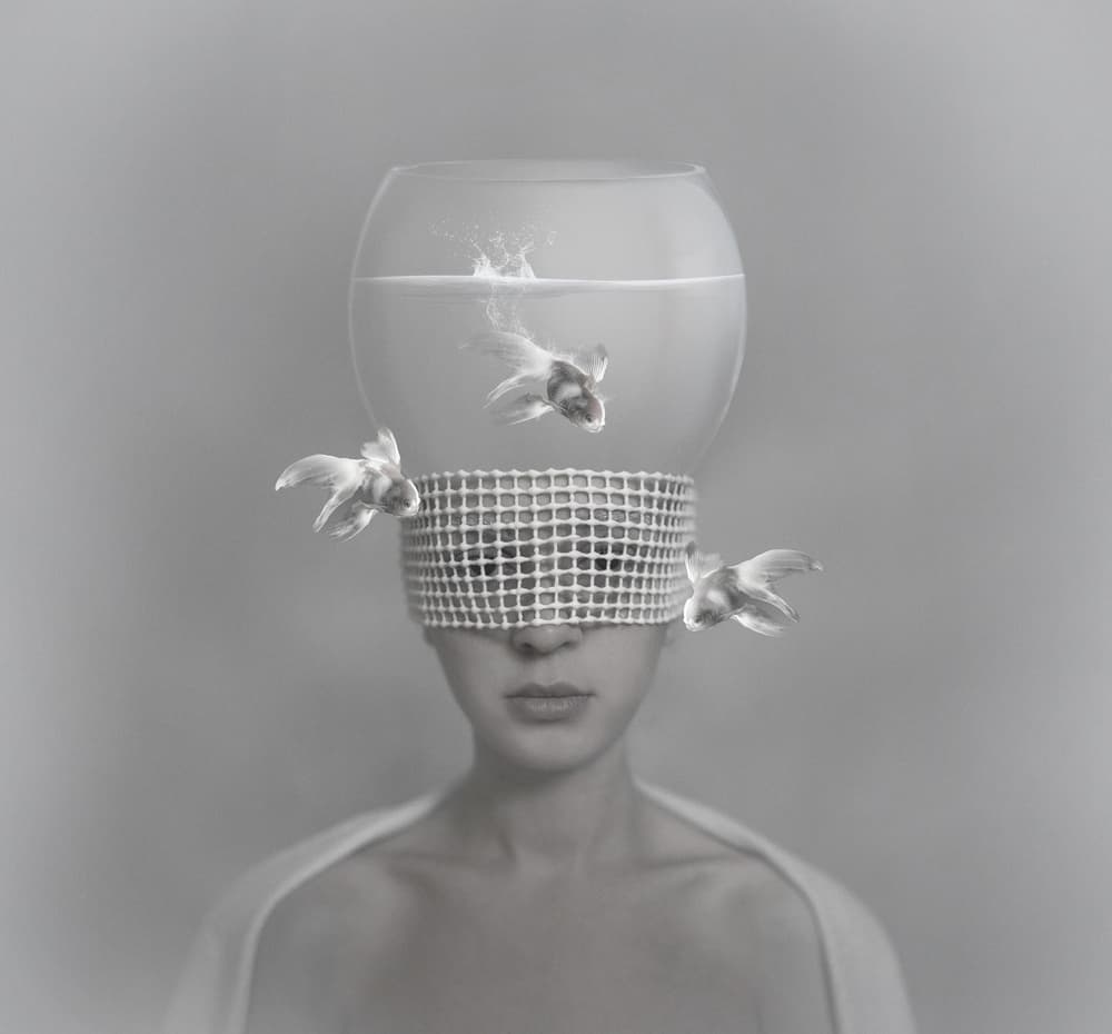 Surreal Goldfish Woman by hardibudi — canvas wall art