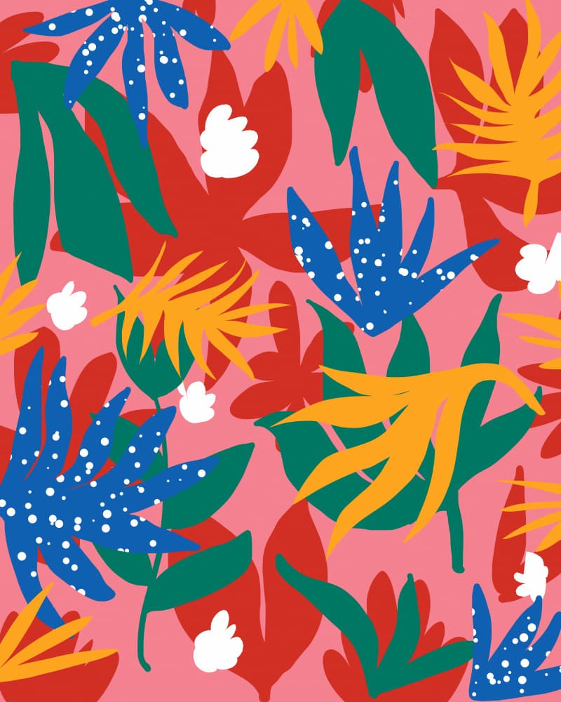 Vibrant Tropical Leaf Pattern by Uma Gokhale — canvas wall art
