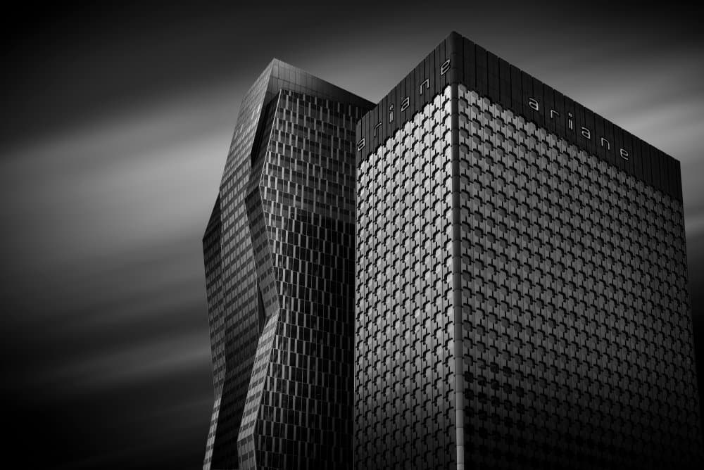 Monochrome City Towers by Oussama Mazouz — canvas wall art