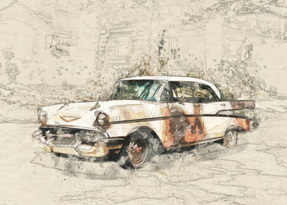 Weathered Classic Car by Lembayung senja studio [Vintage Poster] — canvas wall art