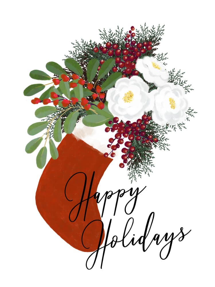 Happy Holidays Stocking by Rosana Laiz Blursbyai — canvas wall art