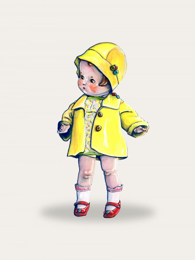 Charming Doll Yellow Outfit by Renee Machan Cottagecore Artist — canvas wall art