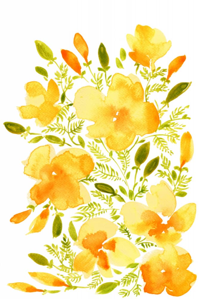 Golden Watercolor Blooms by Rosana Laiz Blursbyai — canvas wall art