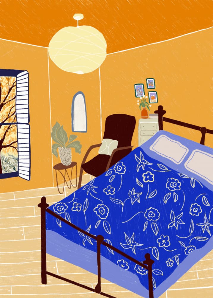 Cozy Autumn Bedroom by Elsa Eleni — canvas wall art