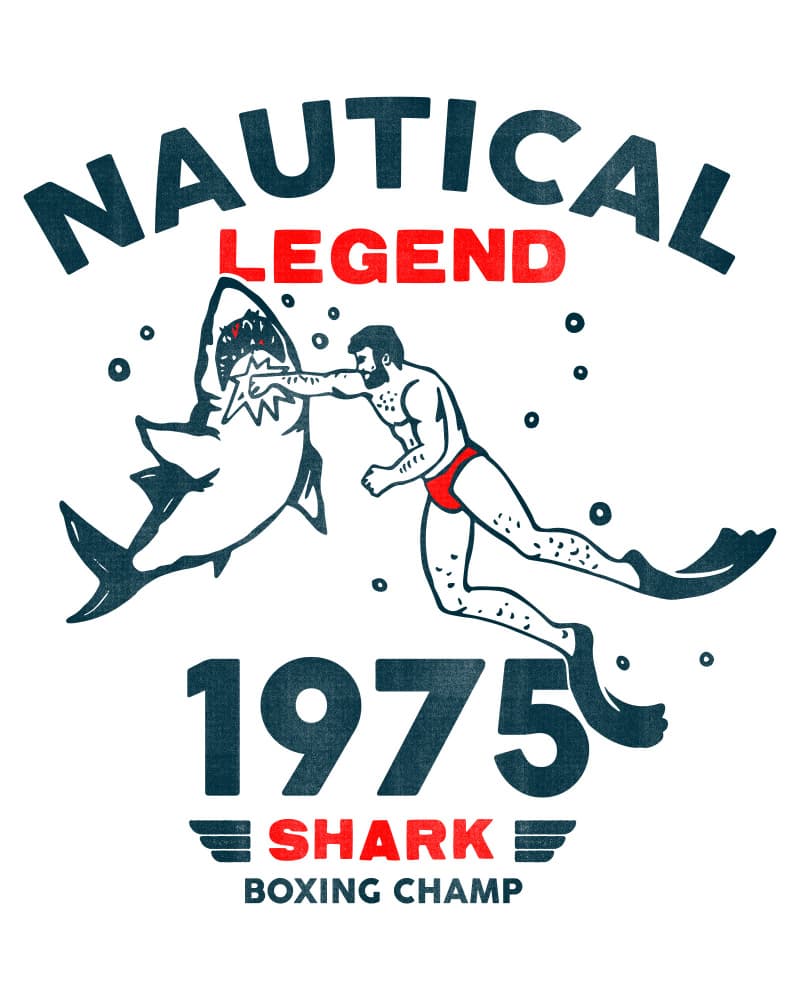 Nautical Legend 1975: Funny Shark Boxing Art by The Whiskey Ginger — canvas wall art