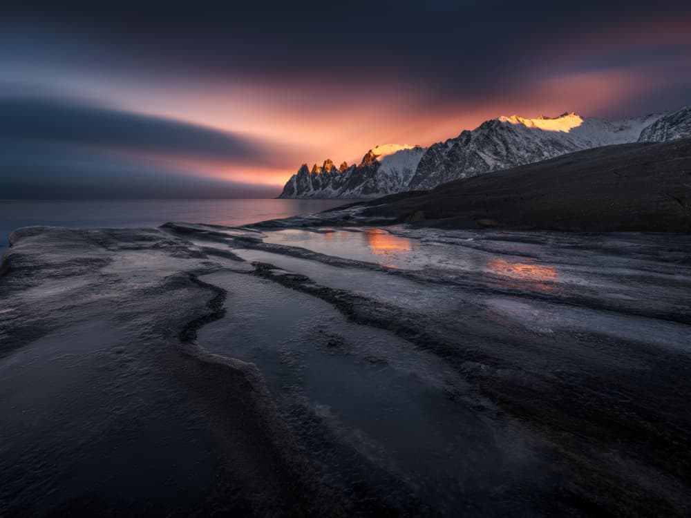 Snowy Peaks Sunset Glow by NingYun Ye — canvas wall art