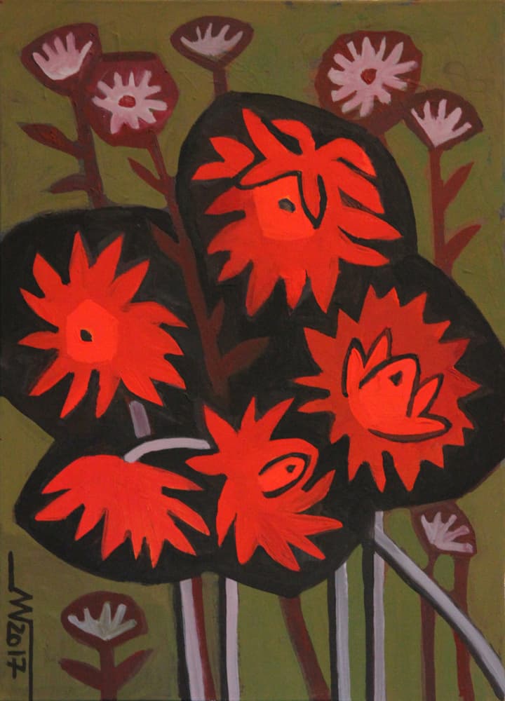 Red Abstract Flowers by Marina Gorkaeva — canvas wall art