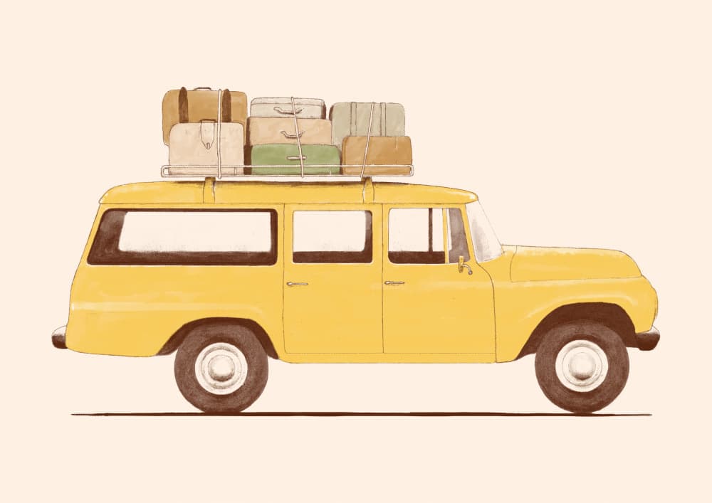 Vintage Road Trip Car by Florent Bodart — canvas wall art