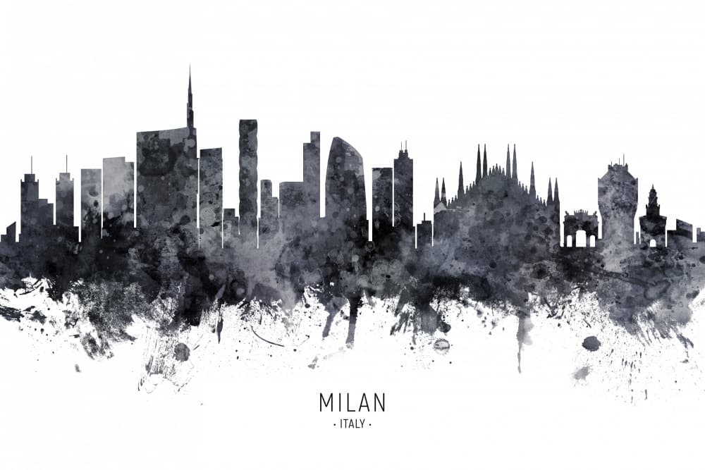 Milan Watercolor Skyline by Michael Tompsett — canvas wall art