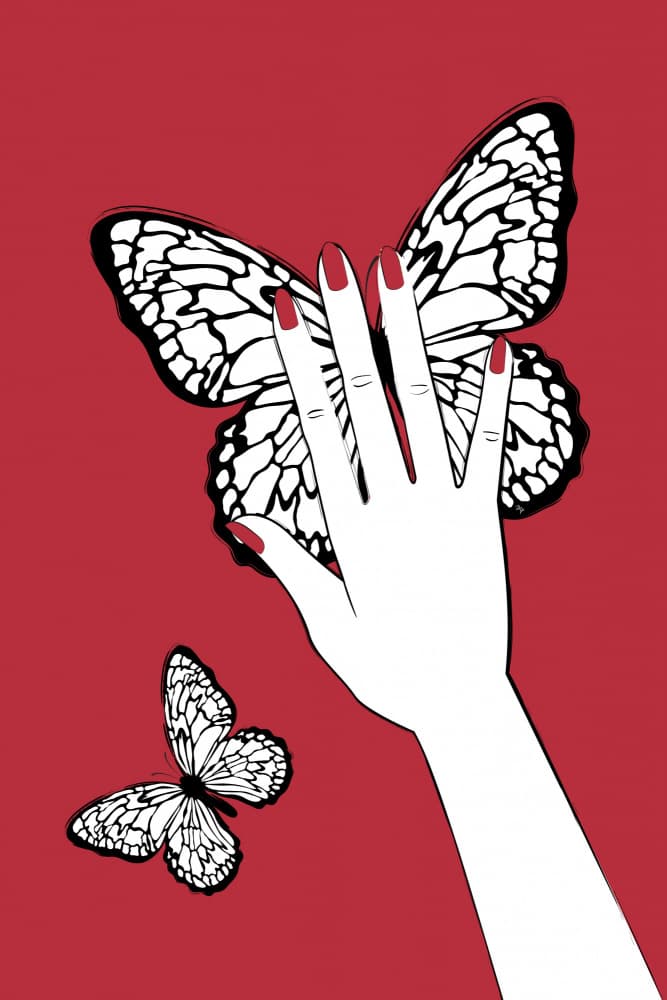 Red Butterfly Hand by Martina — canvas wall art
