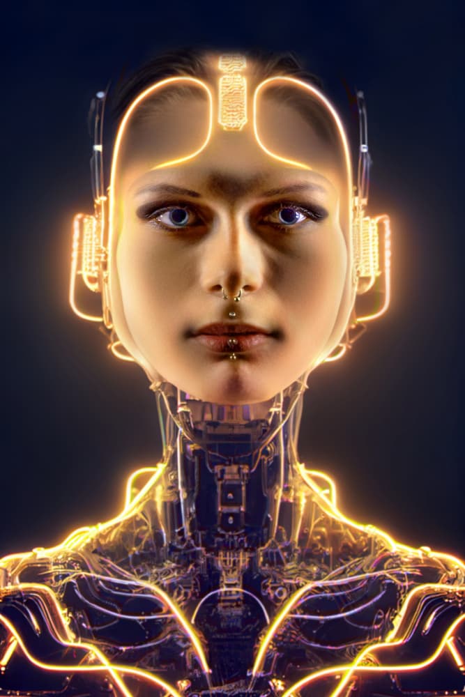 Glowing Cyborg Portrait by Marcel Egger — canvas wall art