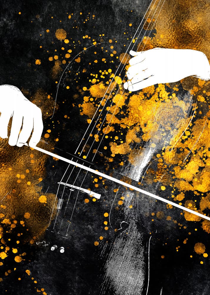 Golden Cello Melody by Justyna Jaszke — canvas wall art