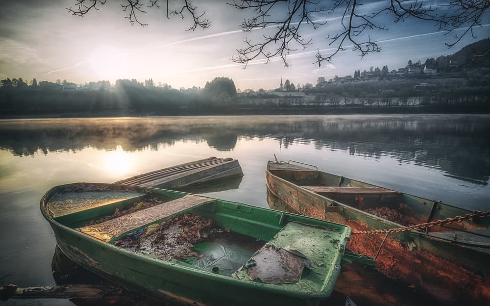 Misty Morning Boats by Guy Krier — canvas wall art