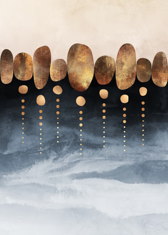 Golden Blue Abstract by Elisabeth Fredriksson — canvas wall art