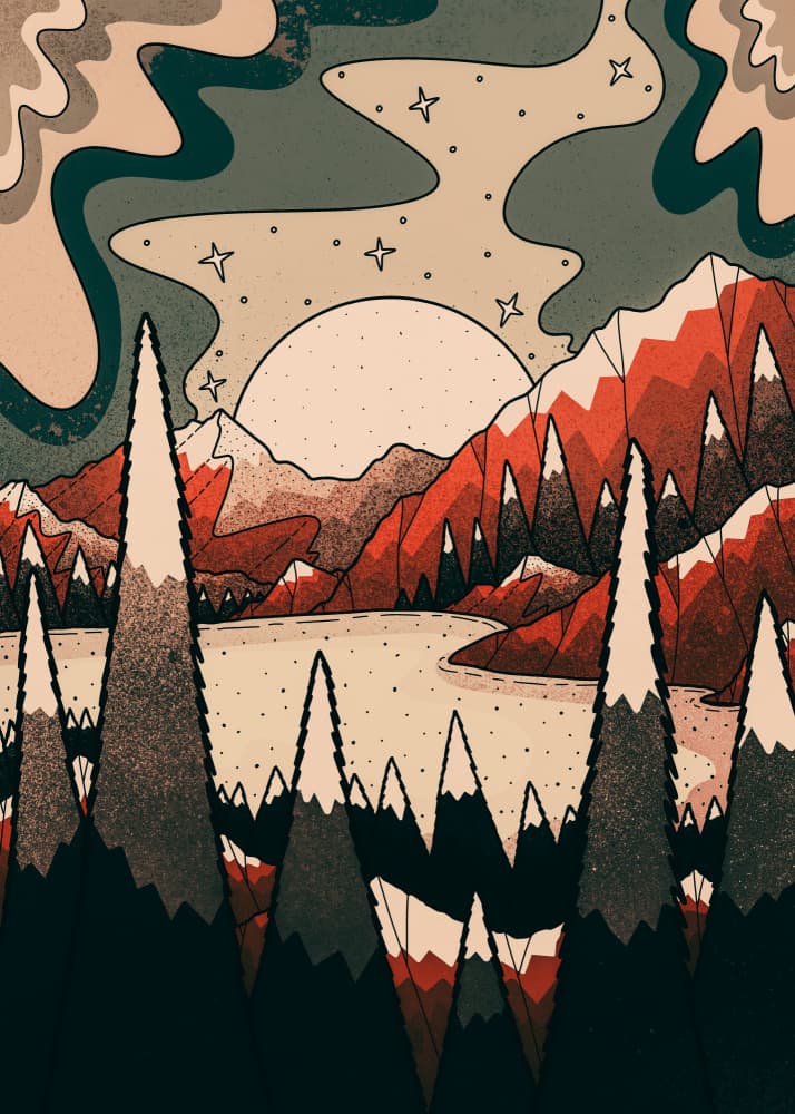 Stylized Mountain Twilight by Stephen Wade — canvas wall art