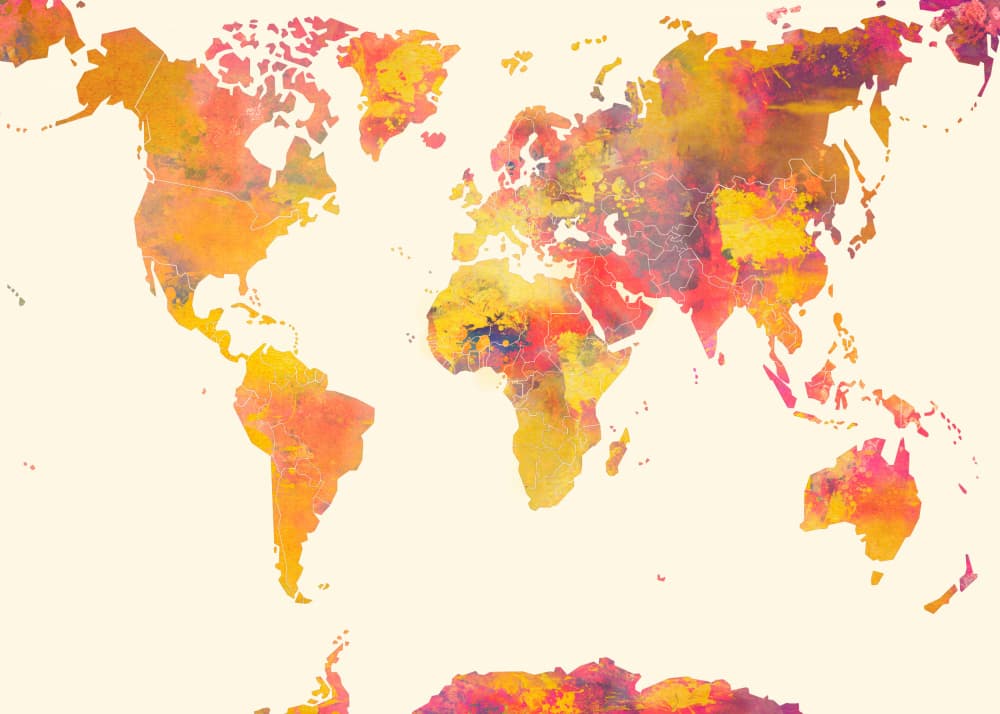 Vibrant World Map by Justyna Jaszke — canvas wall art