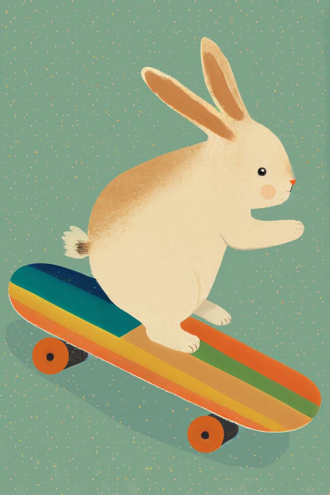 Skateboarding Bunny by Treechild — canvas wall art