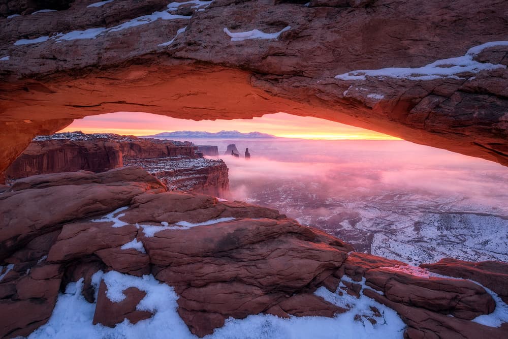 Mesa Arch Winter Sunrise by Daniel Gastager — canvas wall art