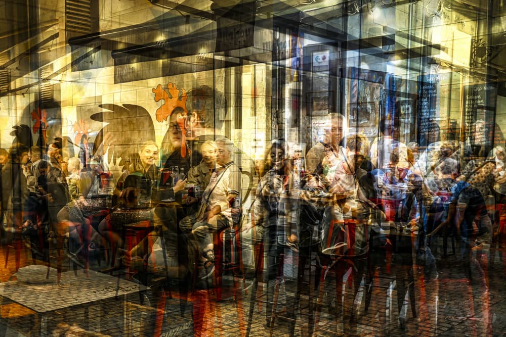Bustling Urban Cafe by Martin Steeb — canvas wall art