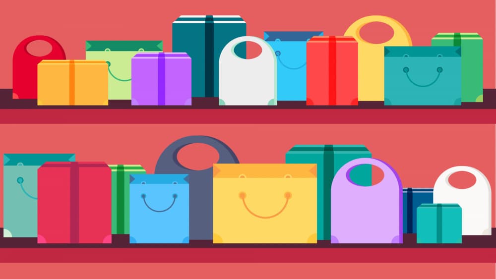 Happy Shopping Display by Marika Barsrsind — canvas wall art