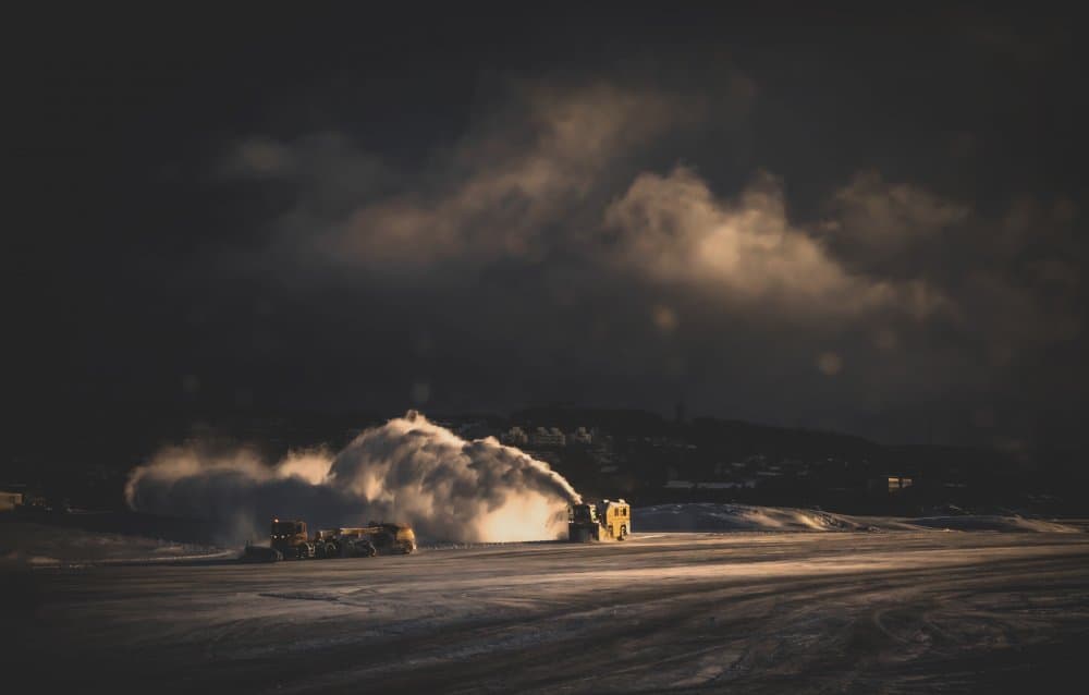 Snow Plows At Dawn by Stephanie Kleimann — canvas wall art