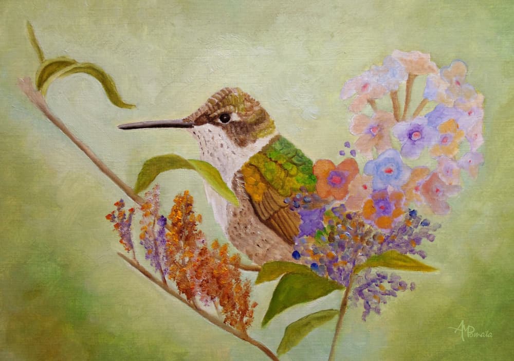 Colorful Hummingbird Garden by Angeles M. Pomata — canvas wall art