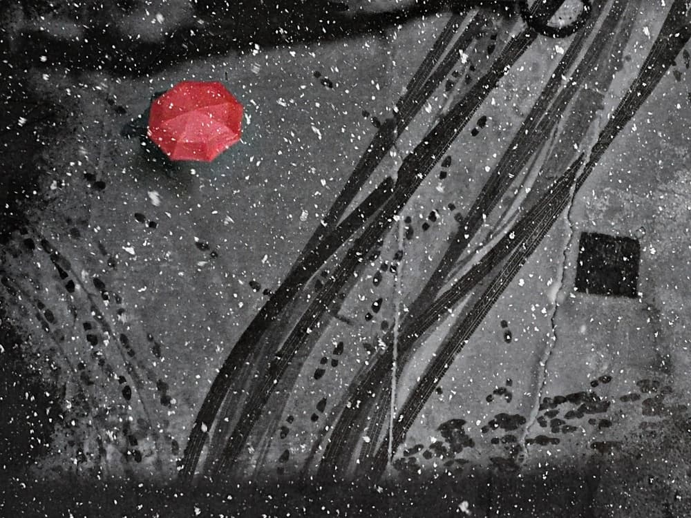 Red Umbrella Snow by Nicoleta Gabor — canvas wall art