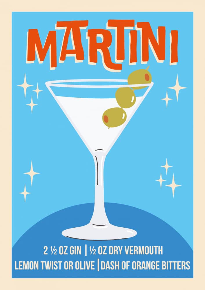 Retro Martini Cocktail by WallChart Art Studio — canvas wall art
