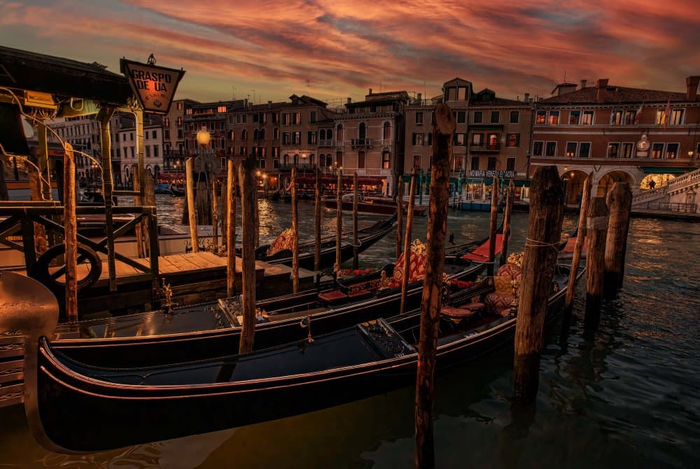 Venetian Canal Sunset by Miary Andria — canvas wall art
