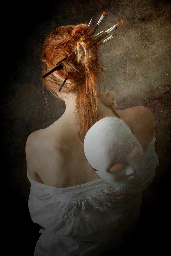 Artist's Mask and Brushes by Olga Mest — canvas wall art