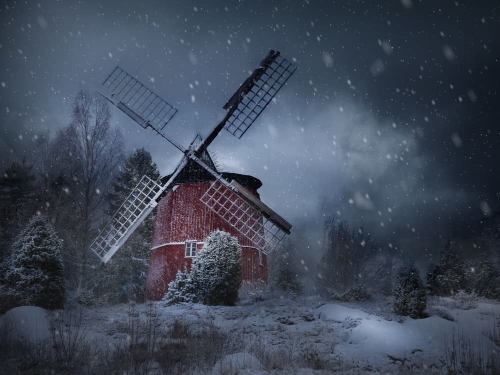 Winter's Red Mill by Johan Lennartsson — canvas wall art