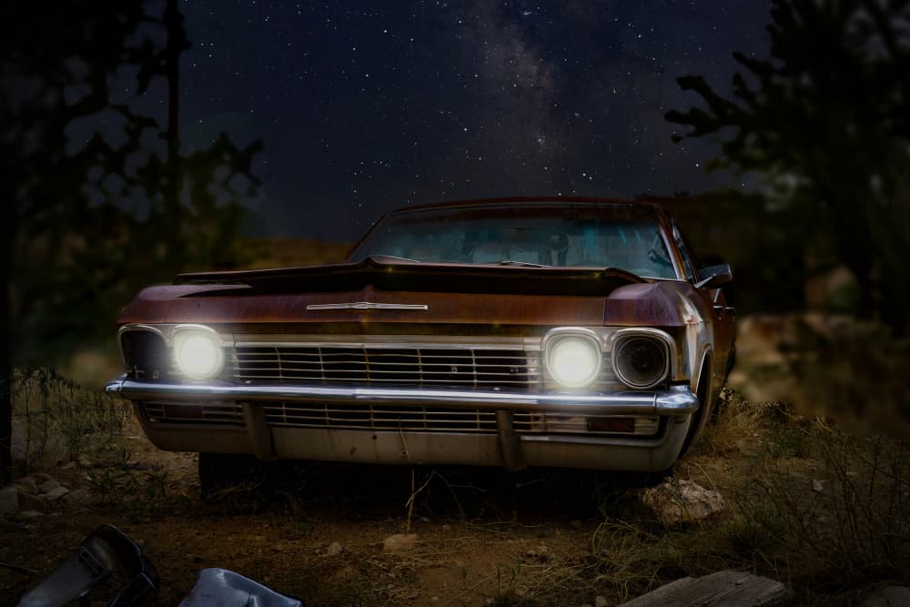 Night Sky Classic Car by Michel Romaggi — canvas wall art