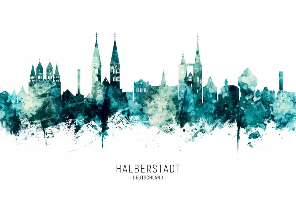 Halberstadt Skyline Watercolor by Michael Tompsett — canvas wall art