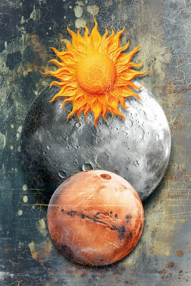 Celestial Sun Moon Mars by Rafal Kulik — canvas wall art