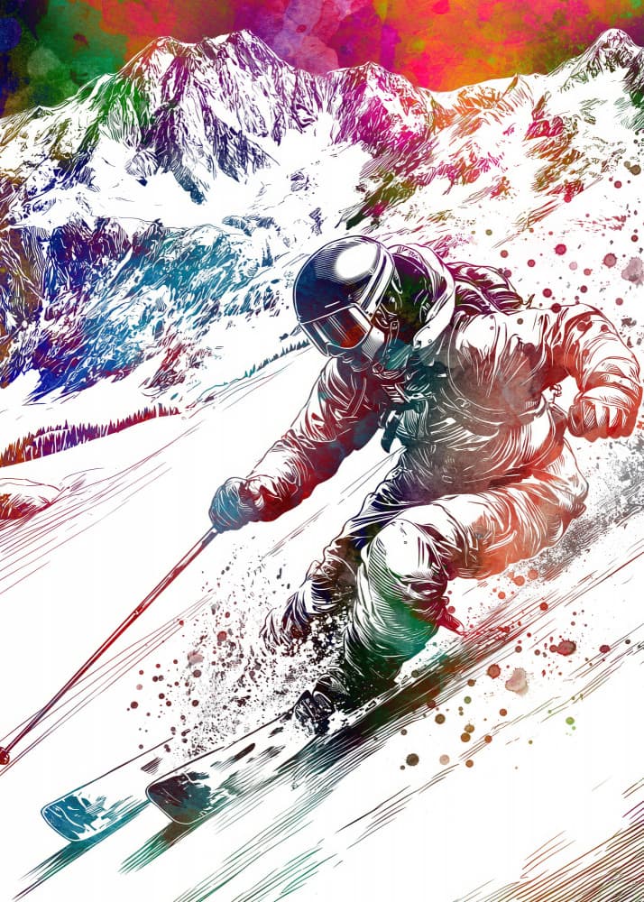 Vibrant Mountain Skier by Justyna Jaszke — canvas wall art