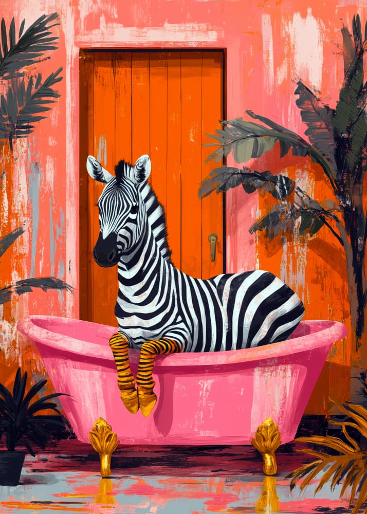 Zebra In Pink Bathtub by Justyna Jaszke — canvas wall art