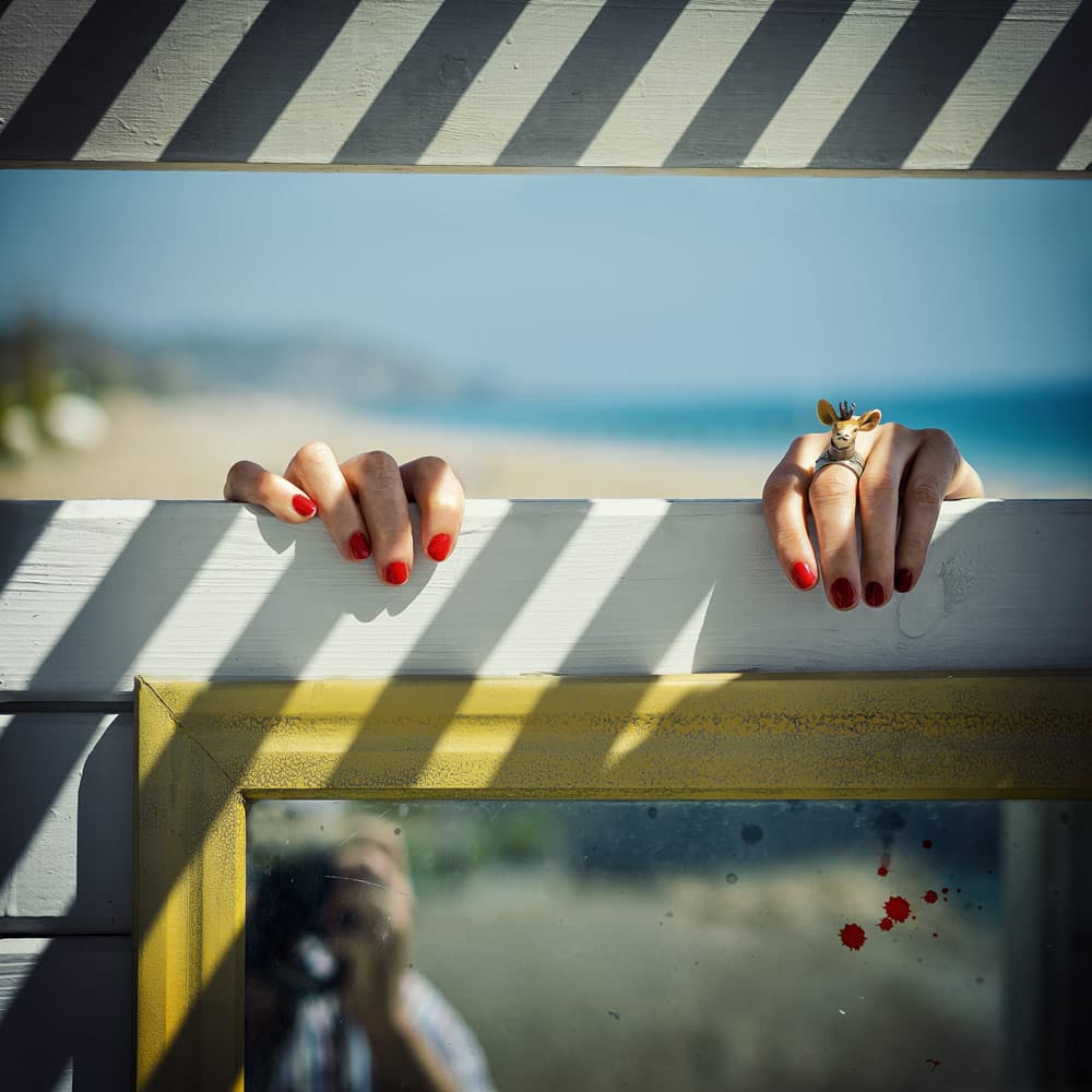 Red Nails Beach Reflection by ambra — canvas wall art