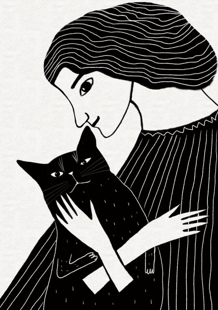 Woman Cuddling Cat by Sharyn Bursic — canvas wall art