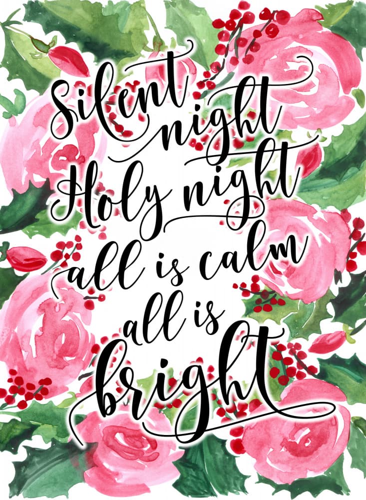 Silent Night Christmas Floral by Rosana Laiz Blursbyai — canvas wall art