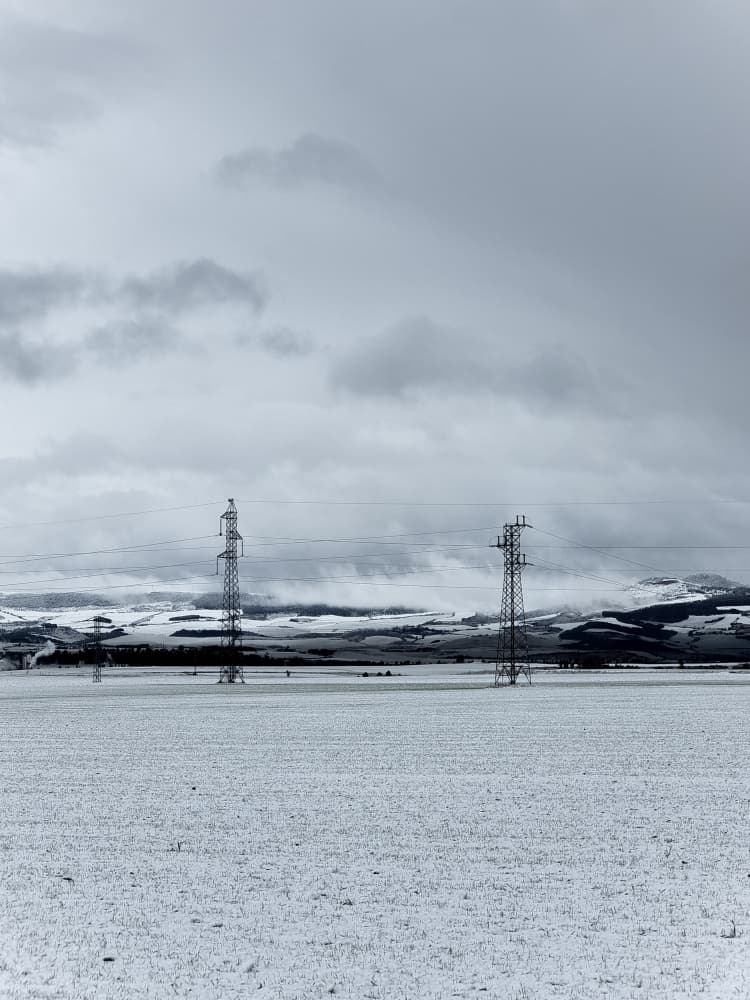 Winter Power Line Towers by Javier Pardina — canvas wall art