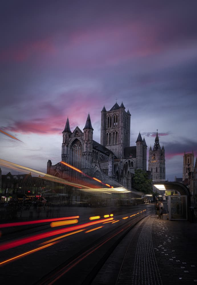 Gothic City Light Trails by Larry Deng APA — canvas wall art