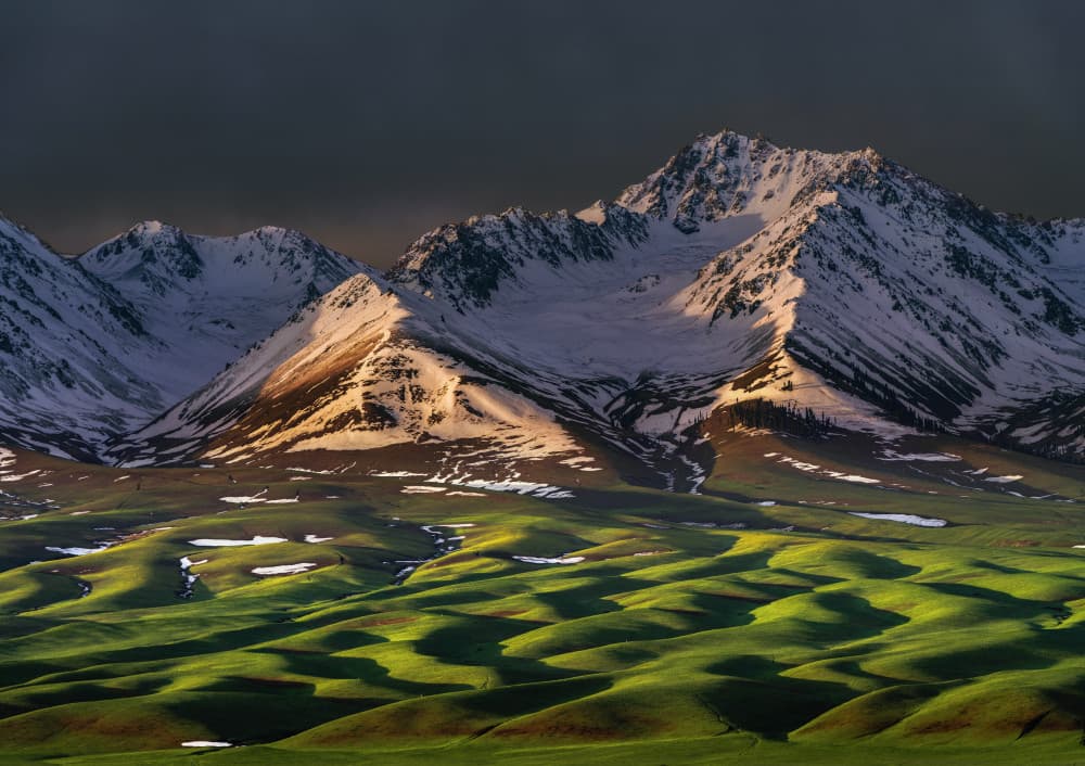 Rolling Hills Snowy Mountains by Yuhan Liao — canvas wall art