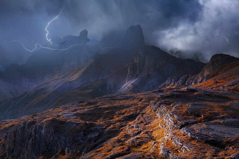 Lightning Over Mountains by Nicolas Schumacher — canvas wall art