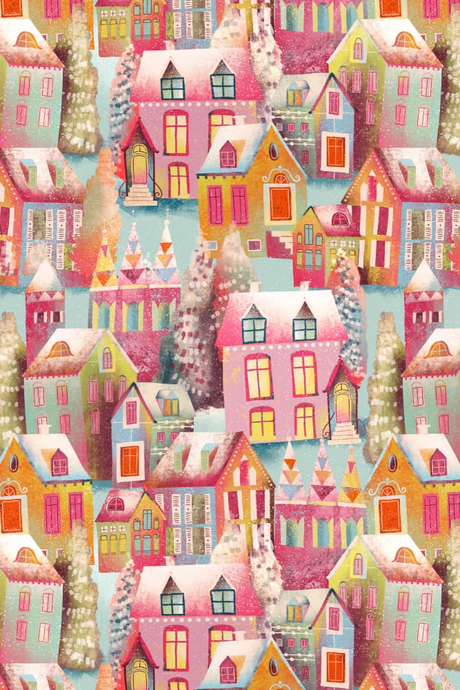 Colorful Winter Village by uta krogmann — canvas wall art
