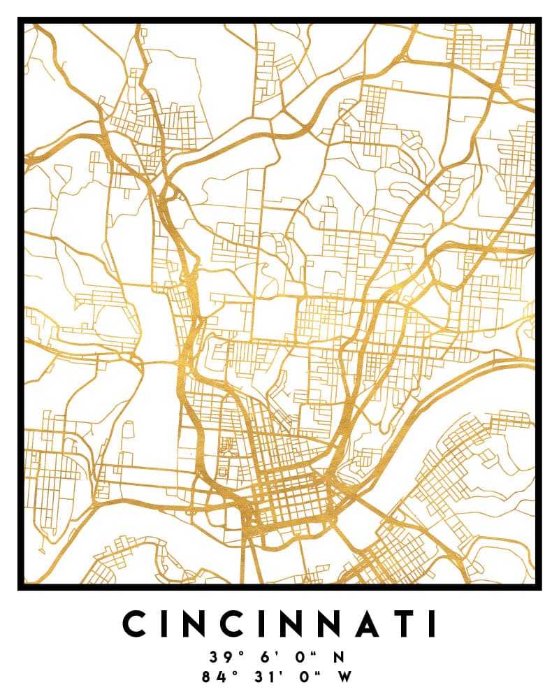 Cincinnati Gold Map by Emiliano Deificus — canvas wall art