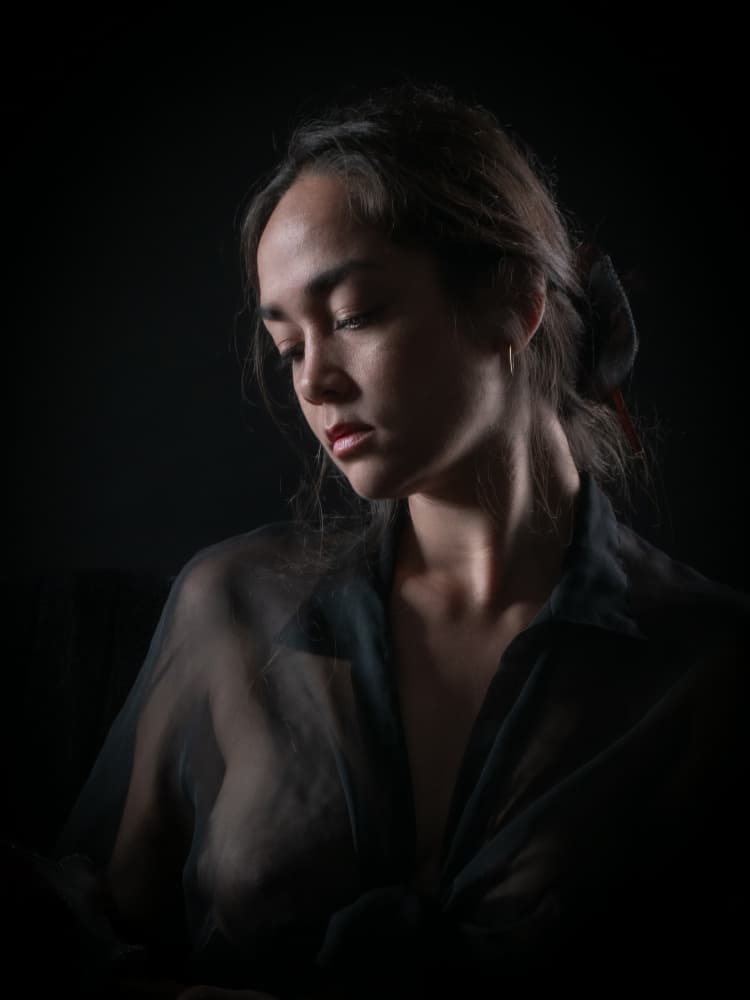 Pensive Woman Portrait by Thierry Lagandré (Transgressed Light) — canvas wall art