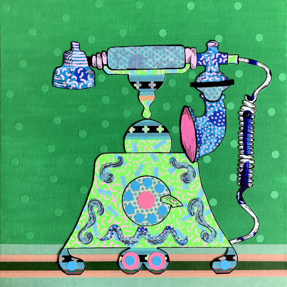 Colorful Retro Telephone by David Galan — canvas wall art